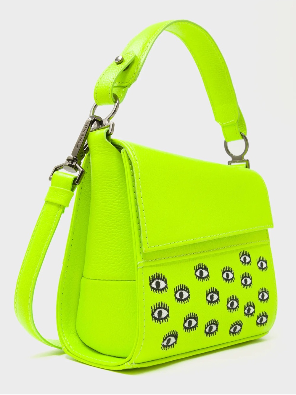 Anastasio Micro Crossbody Handbag Neon Lime Leather - All Over Eyes Embroidery